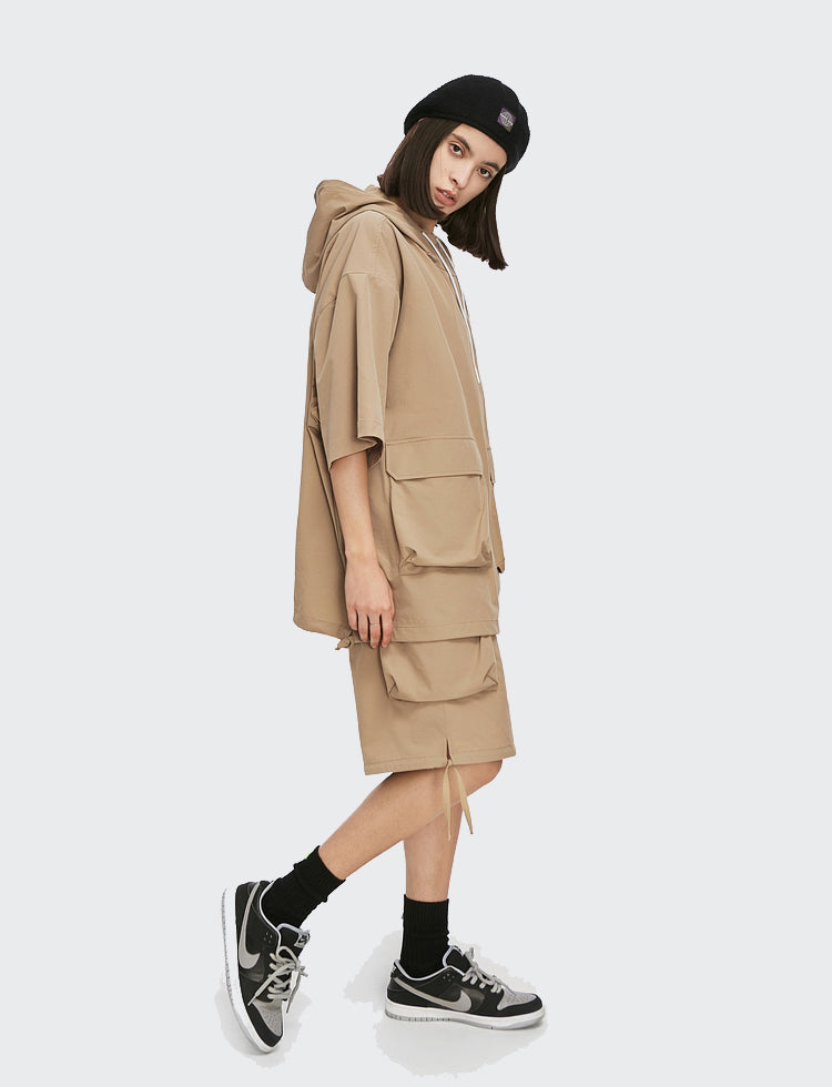 Outdoor Hooded T-shirts  Elastic Waist Shorts  Set