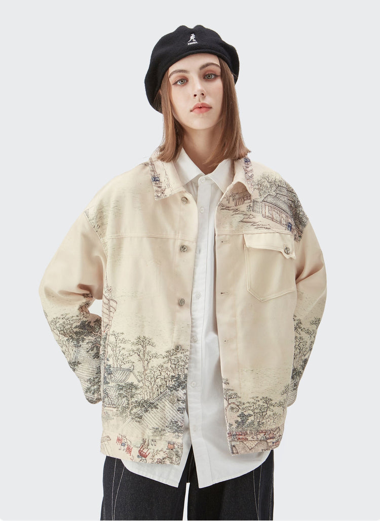 Graffiti Printed Oversized Jacket Coat