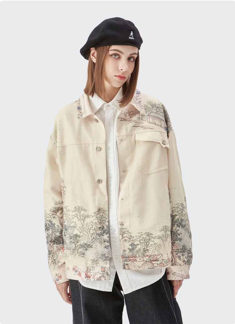 Graffiti Printed Oversized Jacket Coat