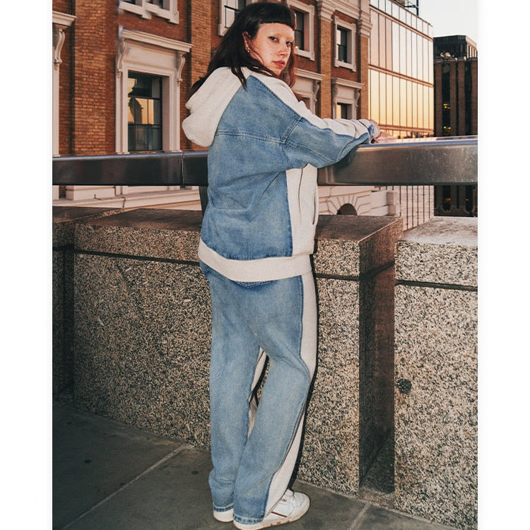 Denim Patchwork Straight Pant