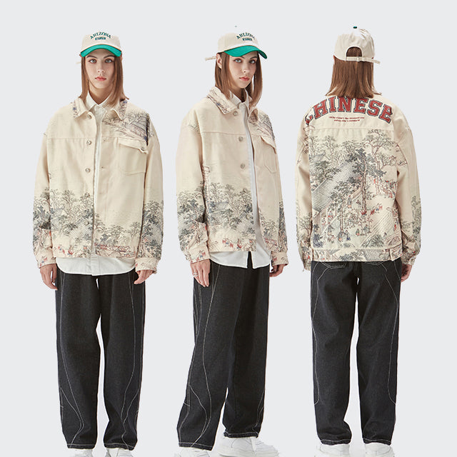 Graffiti Printed Oversized Jacket Coat