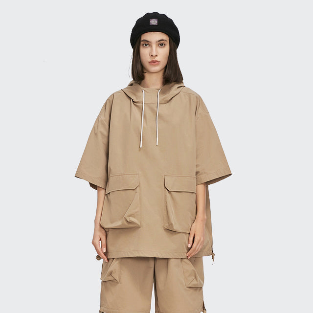 Outdoor Hooded T-shirts  Elastic Waist Shorts  Set