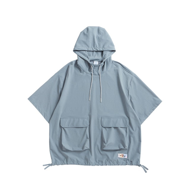 Outdoor Hooded T-shirts  Elastic Waist Shorts  Set